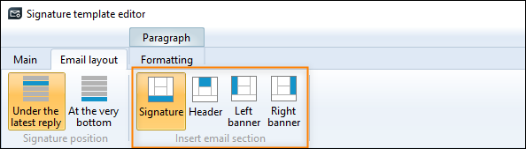 You can turn individual email sections on/off via the buttons in the Insert email section group.