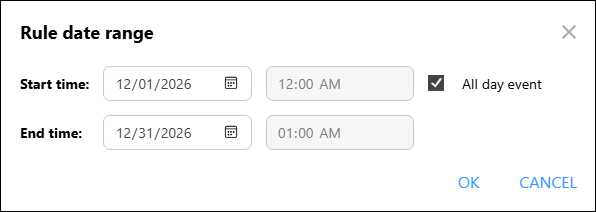 Setting the date range for the temporary signature rule.