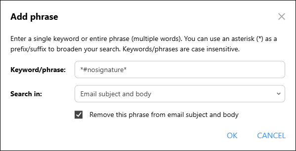 Keyword configuration options.