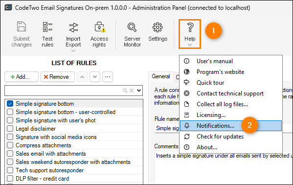 How to open the notification settings.