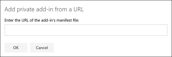 In this window, the URL of the add-in needs to be provided.