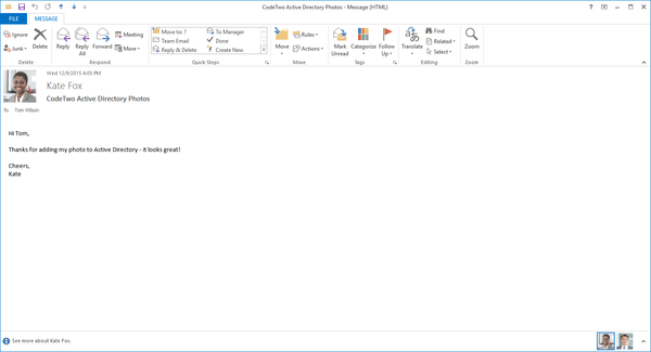 Active Directory photo displayed in an email in Microsoft Outlook