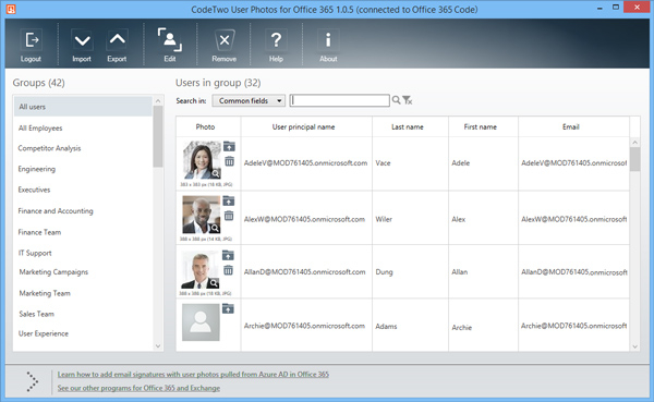 CodeTwo User Photos for Office 365 - User's interface