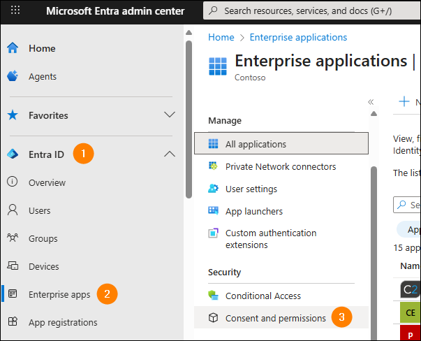 Accessing the Consent and permissions settings page.