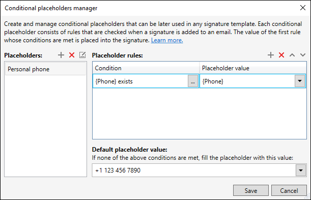 Editor - Conditional placeholder example