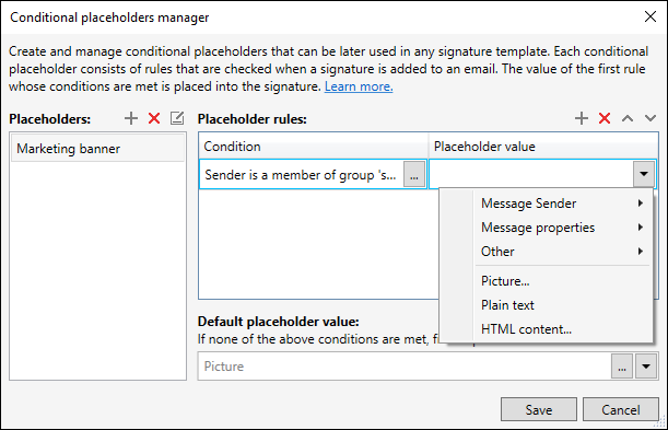 Editor - Conditional placeholder values