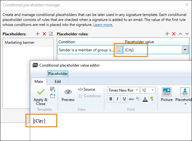 Editor - Placeholder value editor example