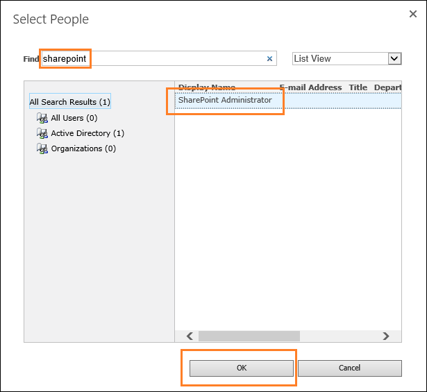 Browsing for a specific admin account.