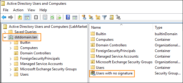 A Security Group with users who should not receive a signature.