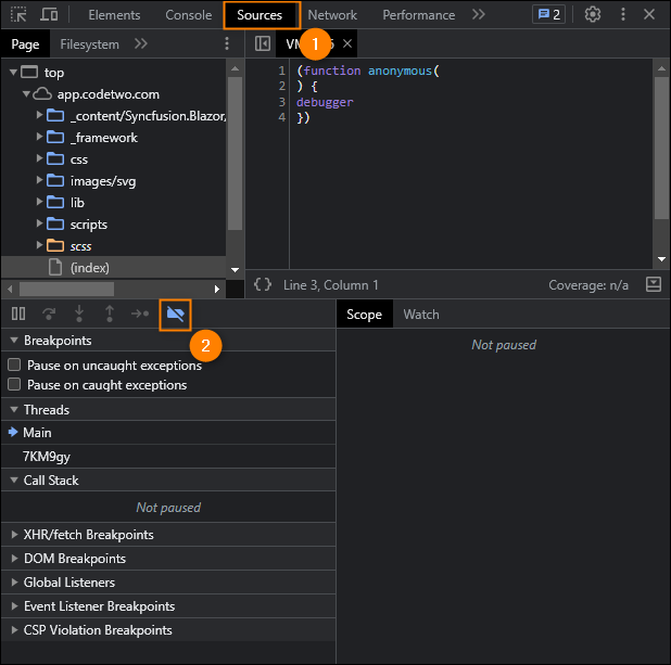 Enabling the Deactivate breakpoints feature on the Sources tab.