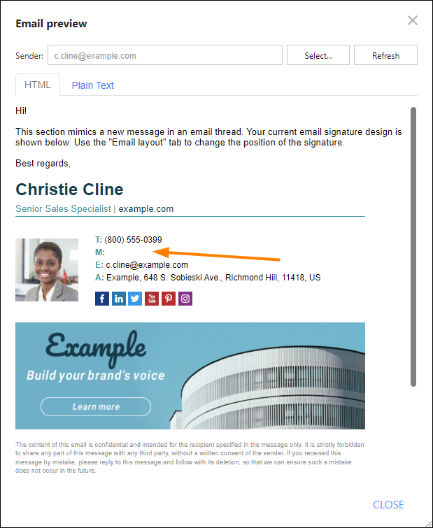 Blank space left in an email signature because of missing data in Entra ID (Azure AD).
