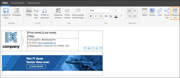 Inserting a meeting link.