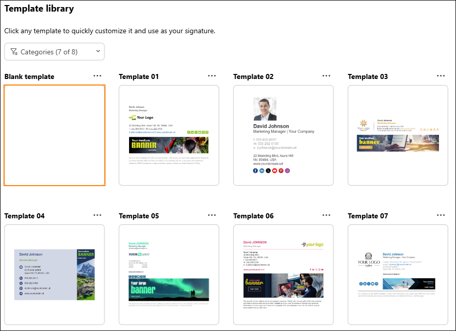 Email signature template library