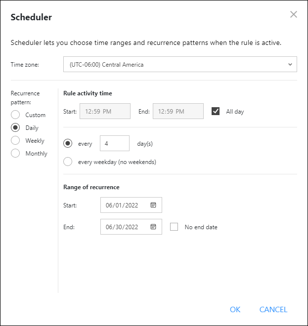 Scheduler configuration for the first of four rotating signatures.