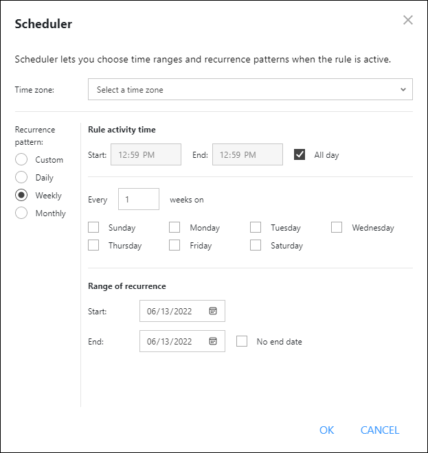 Configuration of the Scheduler.