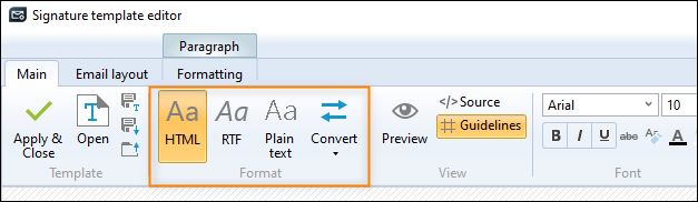 The message format options.
