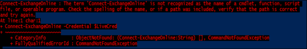 Error when connecting to Exchange Online