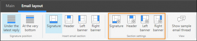 You can access email section settings from the ribbon.
