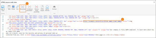 Adding attribute placeholders to a link.