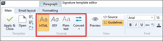 Editor - quick guide - the Format tab