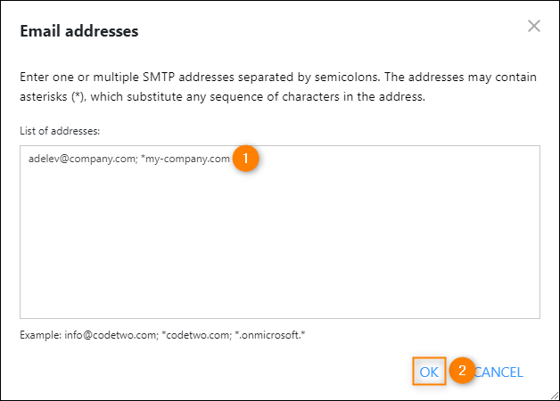 The autoresponder rule will be triggered only for emails sent from addresses specified in this window.