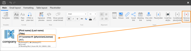 Using the RT tags to remove the line with the custom attribute if its value is missing.