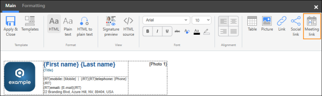 Inserting a meeting link.