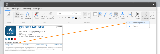 Inserting a conditional placeholder into a signature template.