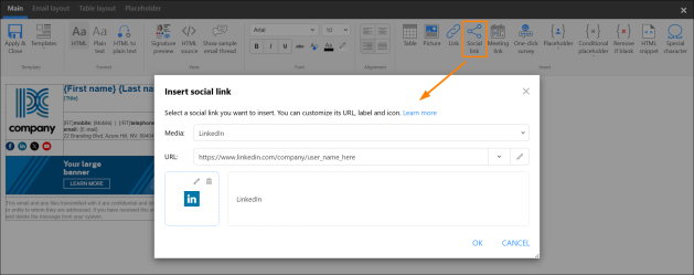 Social link configuration options.