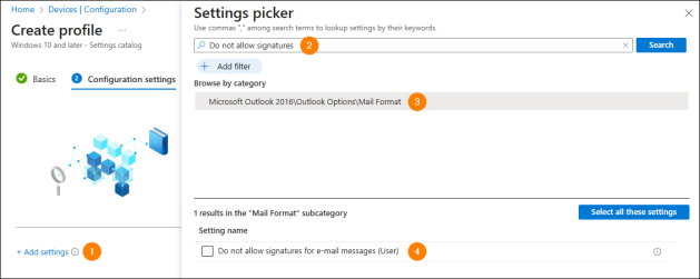 Finding the appropriate setting from the Mail Format category.