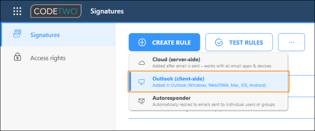Creating a new Outlook (client-side) signature rule.