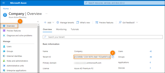 Locating the Tenant ID value.