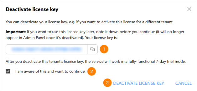 Copying and deactivating the product license key.