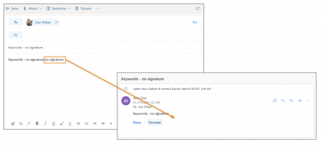In this case, the signature-adding rule was suppressed by using the defined keyword.