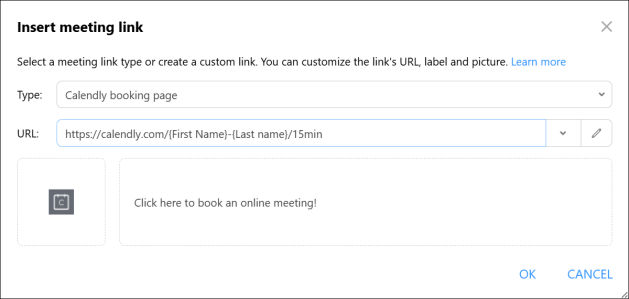 Creating a link to your Calendly booking page.