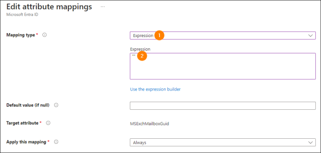 Changing mapping type and defining the null value for msExchMailboxGuid.