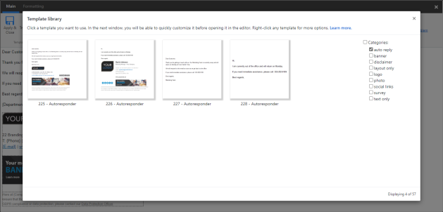Choosing one of the pre-defined auto-reply templates.