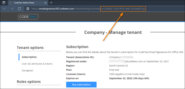 Tenant ID in the address bar is the same as in Azure Portal.