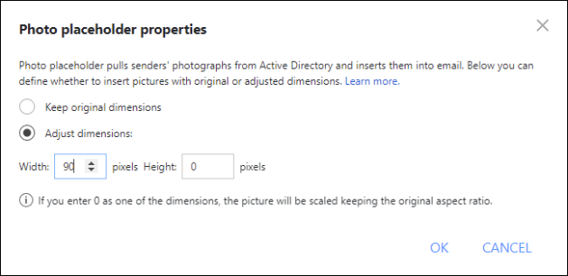 The Photo placeholder's configuration window.