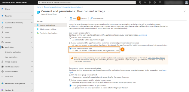 Allowing users to grant consent for apps on their own.