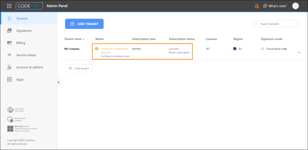 Notifications concerning a tenant that require your attention.