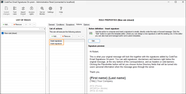 One rule with two signature-adding actions.