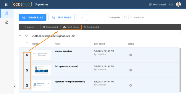 Publishing multiple signatures at once.