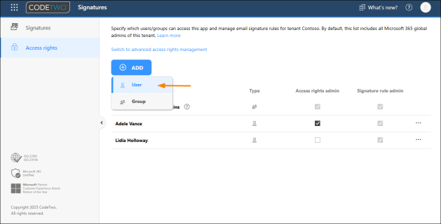 Adding a new Signature rule admin in the Signatures app.