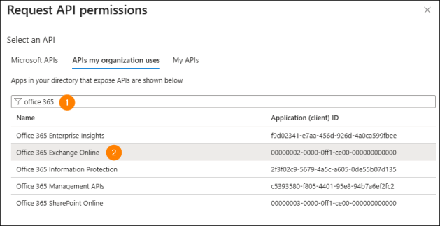 Finding the Exchange Online API.