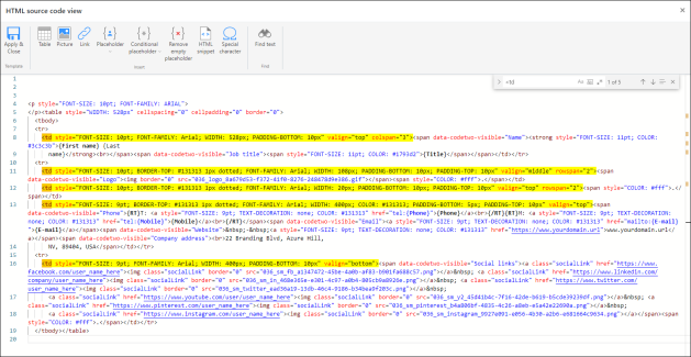 Highlighted table cell opening tags – they’re quite long.