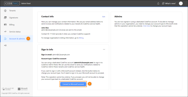 Changing the account type to Microsoft account.