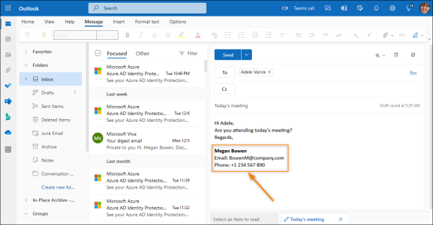 A signature added directly (natively) in Outlook on the web (OWA).