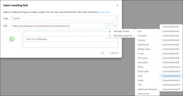The insert meeting link window.