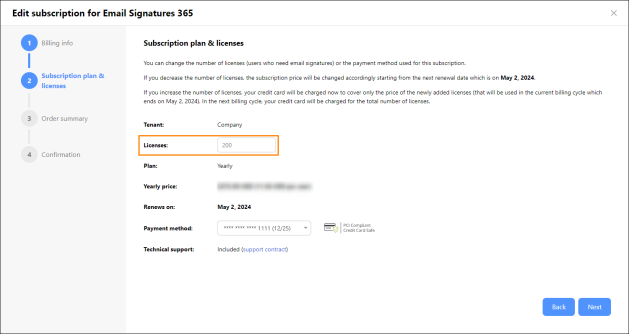Changing the number of licenses for a subscription.